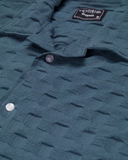 French blue textured checks shirt for men