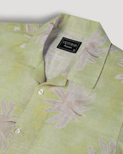 Yellow floral printed linen shirt for men