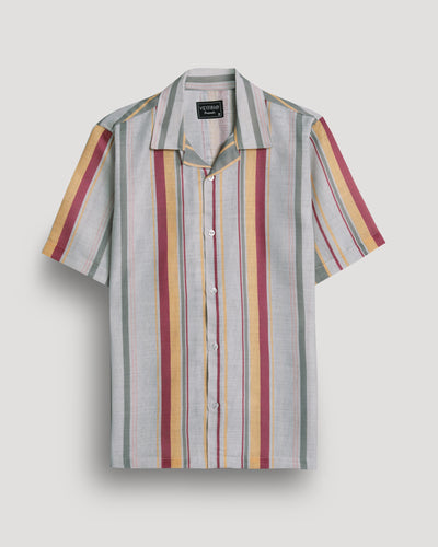 Gray stripe printed linen shirt for men