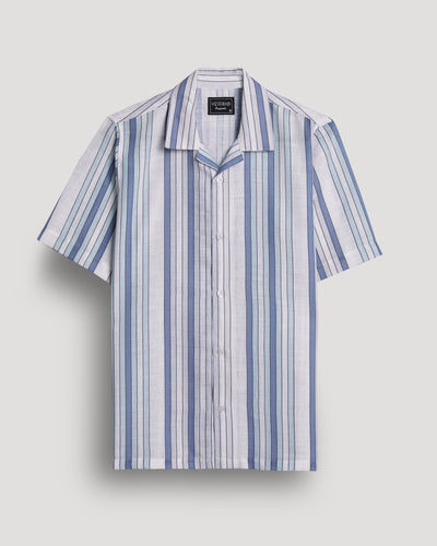 Blue and White stripe printed linen shirt for men