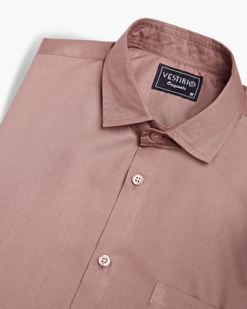 Classic Copper Rose Full Sleeve Plain Satin Shirt For Men