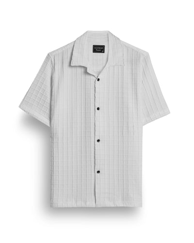 White textured waffle checks shirt for men