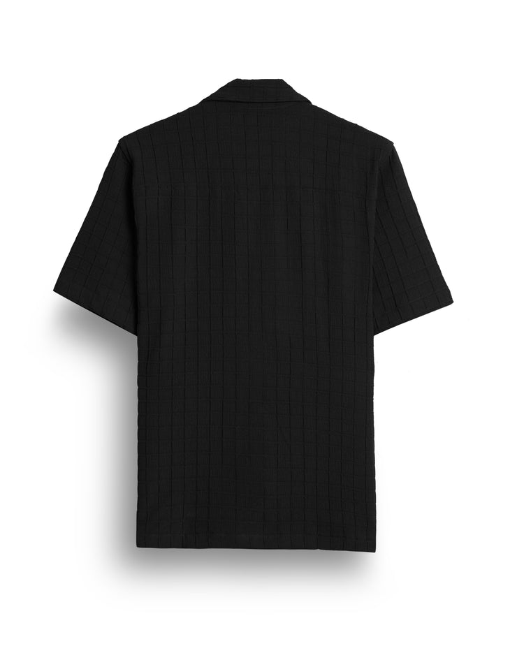 Black textured waffle checks shirt for men