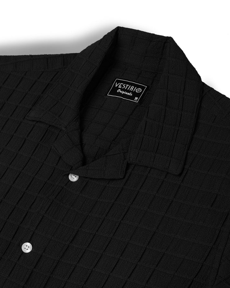 Black textured waffle checks shirt for men