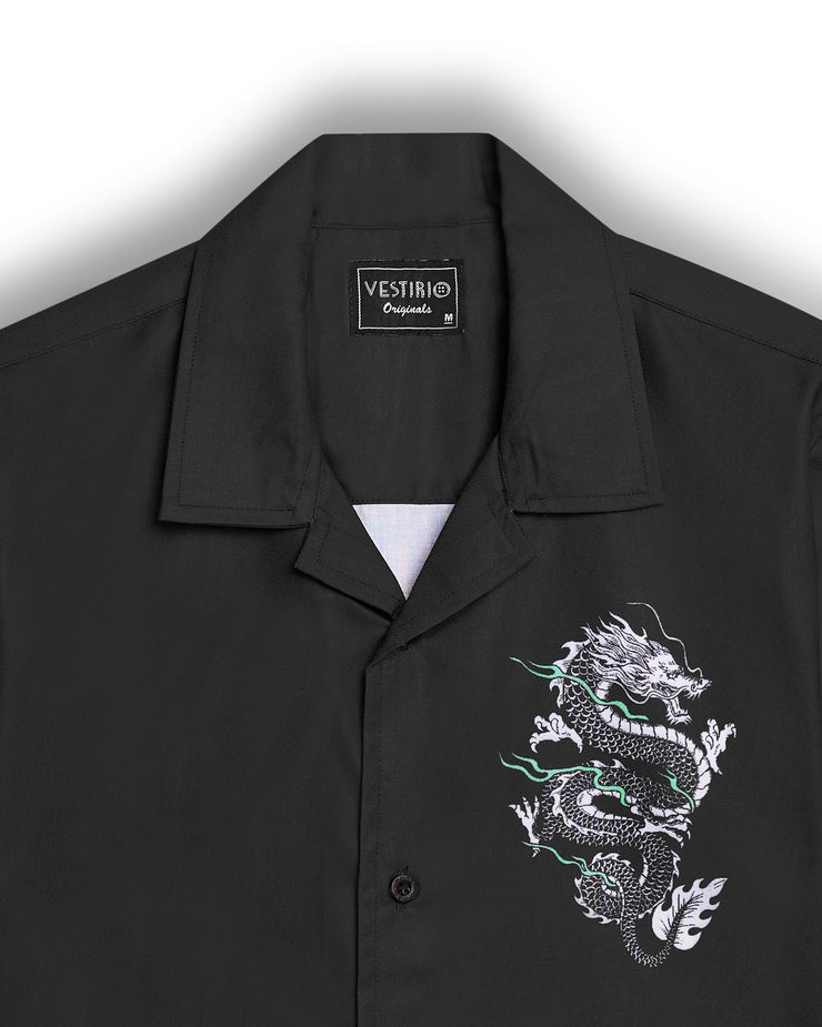 Colab dragon back printed camp collar shirt for men