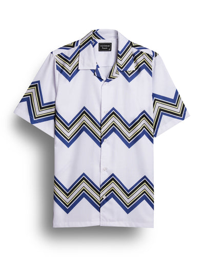 Zigzag print white half sleeve shirt for men