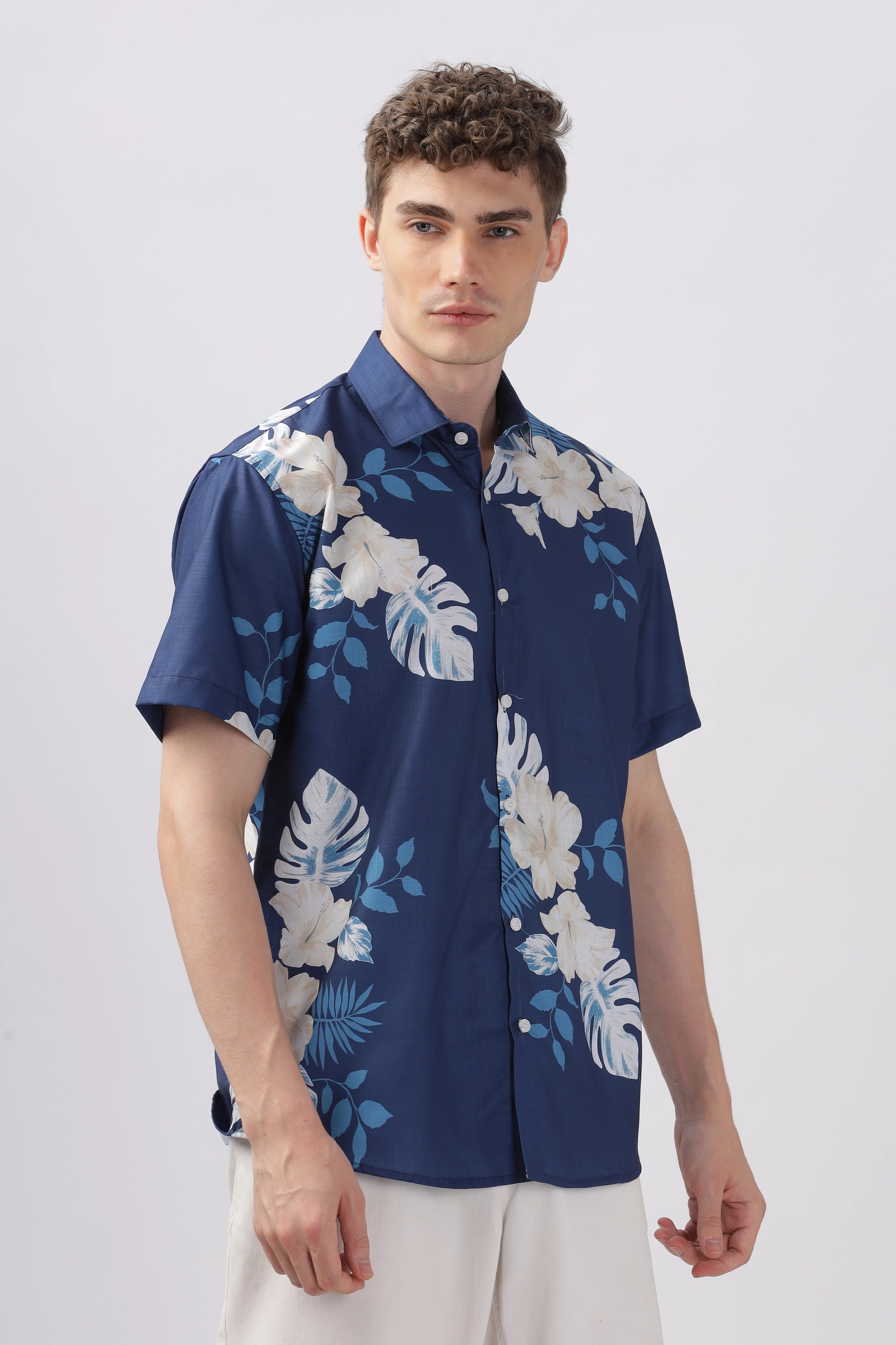 Men’s Half Sleeves shirt - blue red floral main image 1