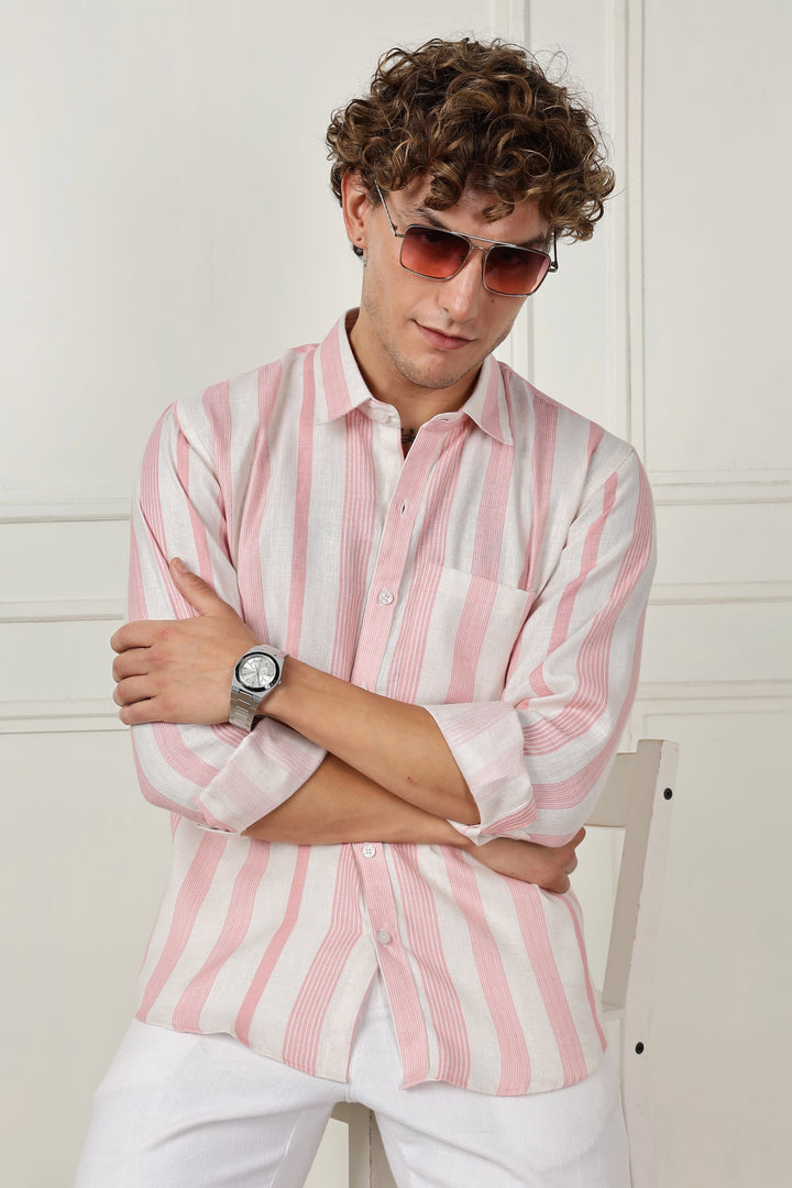 Pink printed full sleeve linen shirt