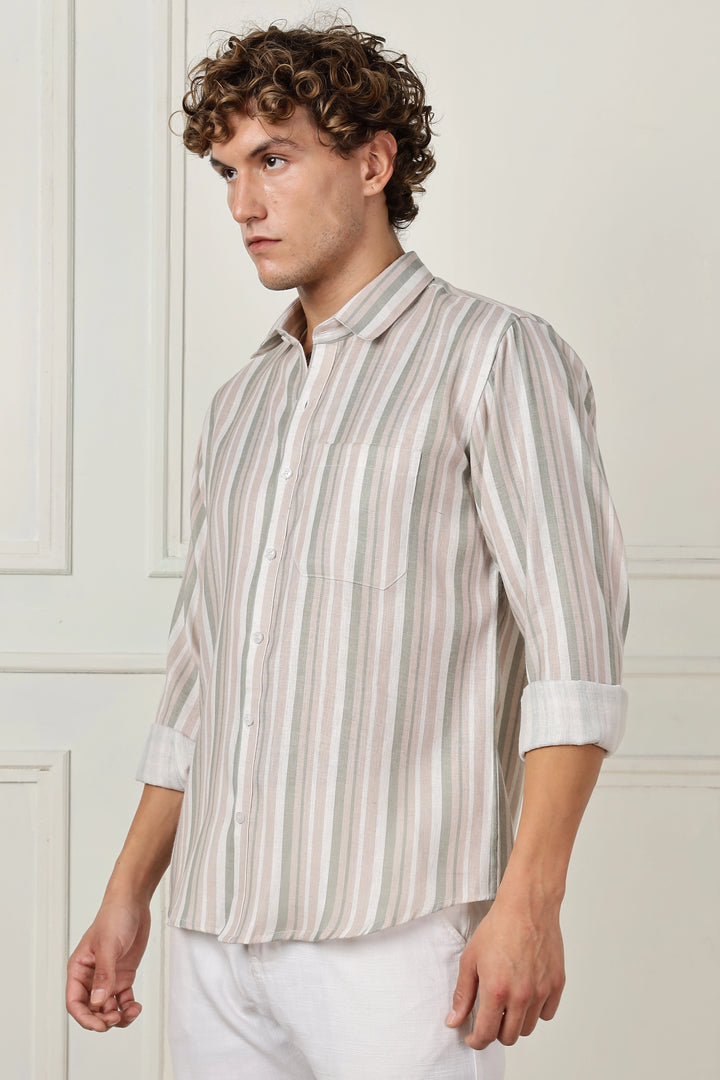 Beige printed full sleeve linen shirt