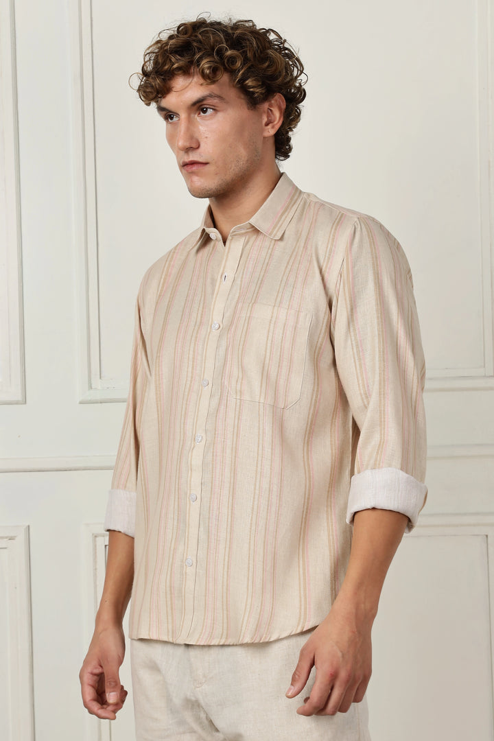 Beige full sleeve linen shirt