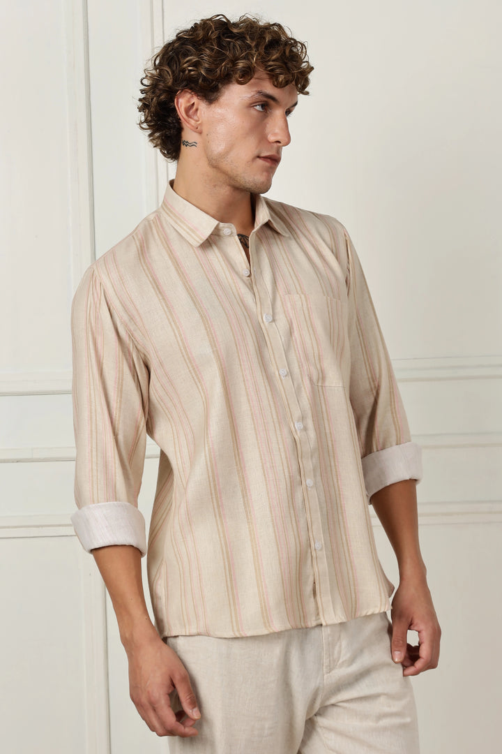 stripe printed full sleeve linen shirt
