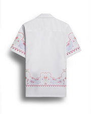 White paisley border printed camp collar shirt for men