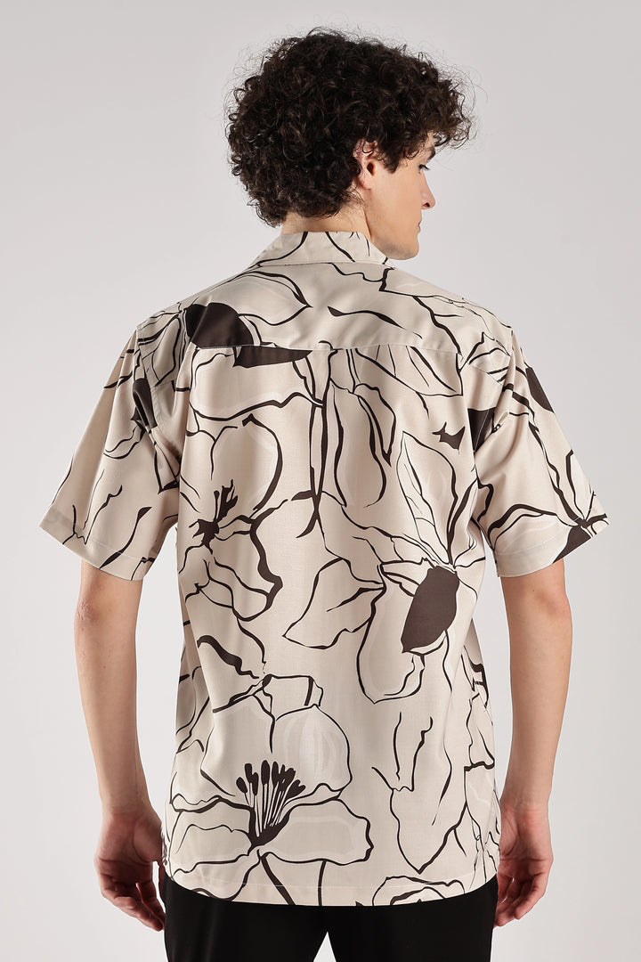 Biege opaque printed casual short sleeve shirt