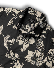 Black with cream flowers half sleeve printed shirt for men