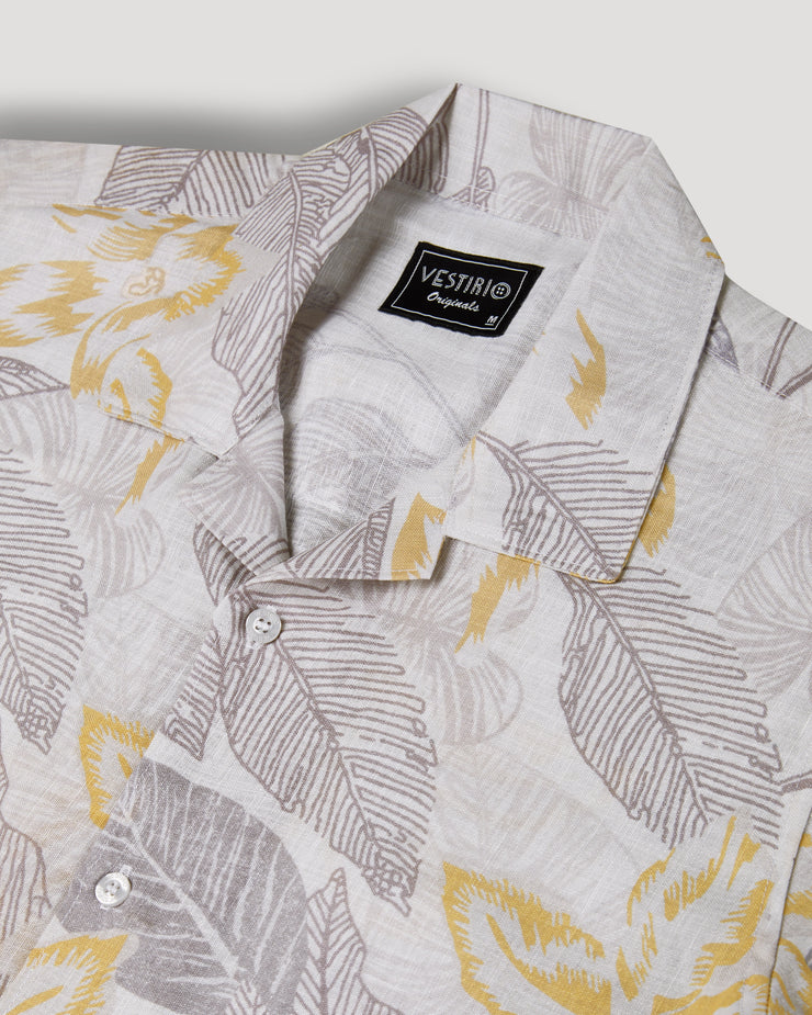 Leaf printed linen shirt for men