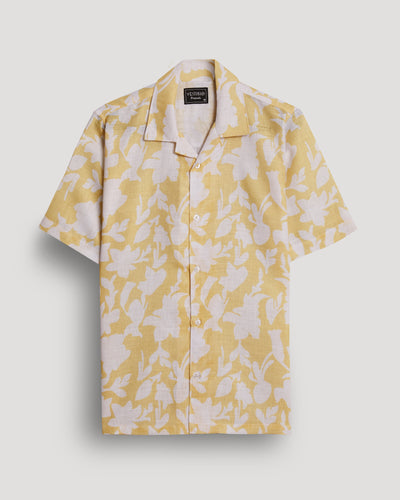Yellow floral printed linen shirt for men