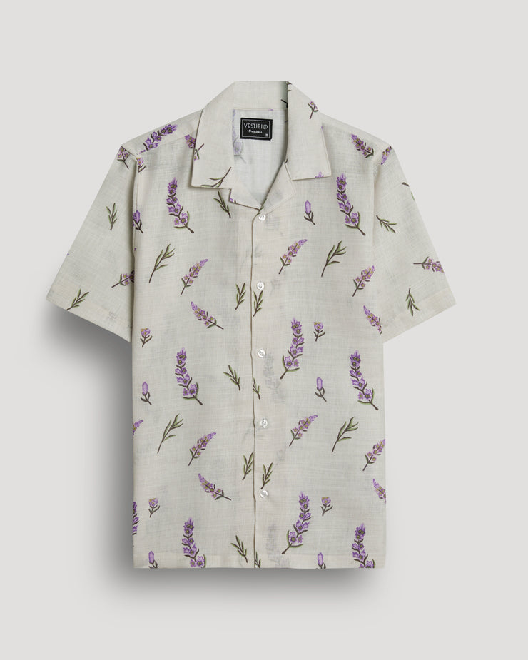 Lavender fields printed linen shirt for men