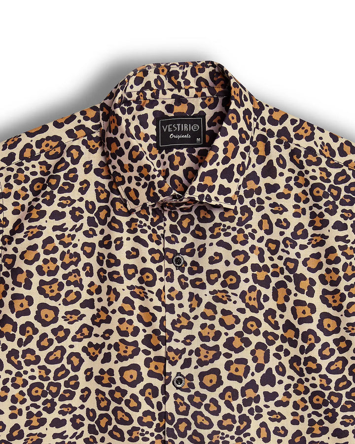 LEAPORD PRINT HALF SLEEVE SHIRT FOR MEN