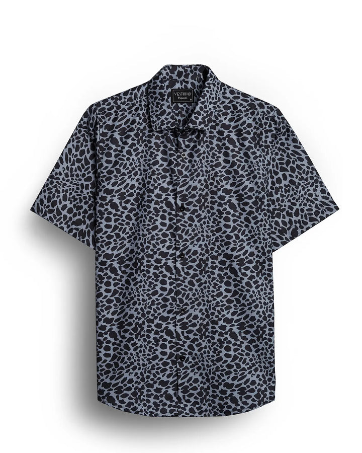 BLUE LEOPARD HALF SLEEVE PRINTED SHIRT FOR MEN