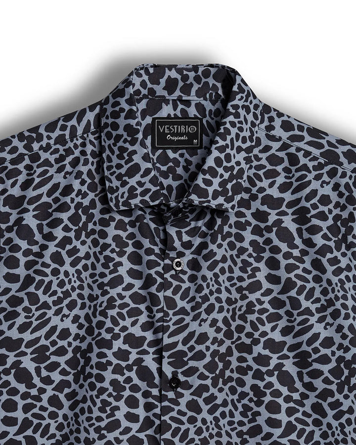 BLUE LEOPARD HALF SLEEVE PRINTED SHIRT FOR MEN