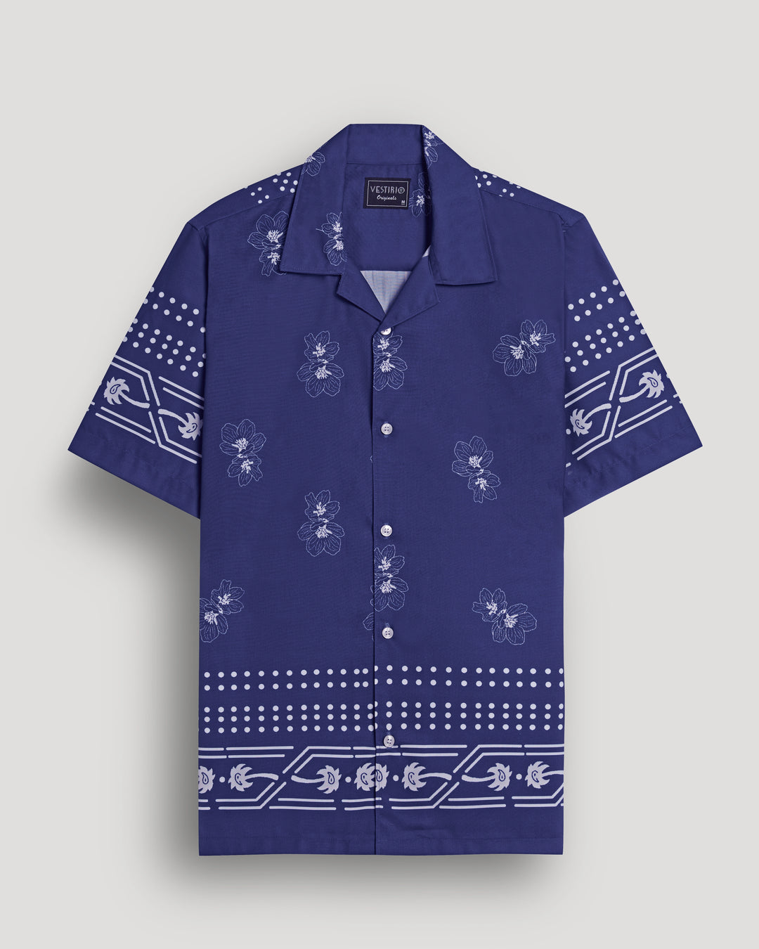 navy flower printed half sleeve shirt