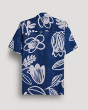 Blue flower print linen shirt for men