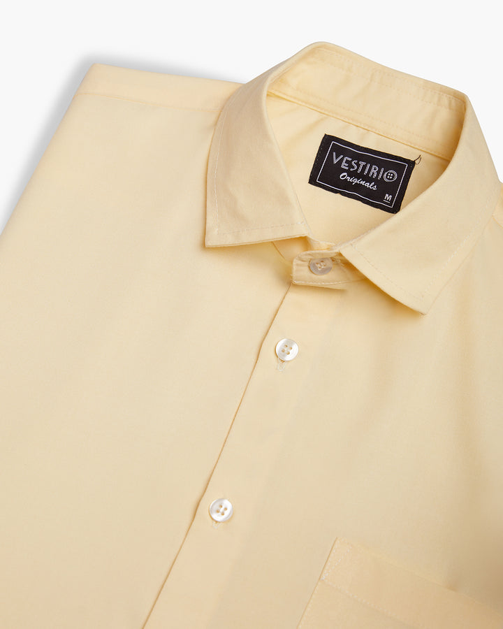 CLASSIC PASTEL YELLOW FULL SLEEVE PLAIN SHIRT FOR MEN