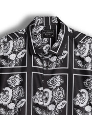 BLACK WITH WHITE ROSE HALF SLEEVES PRINTED SHIRT FOR MEN