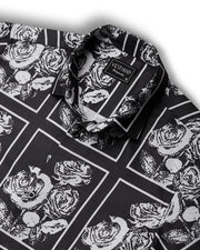 Black with white rose  half sleeves  printed shirt for men
