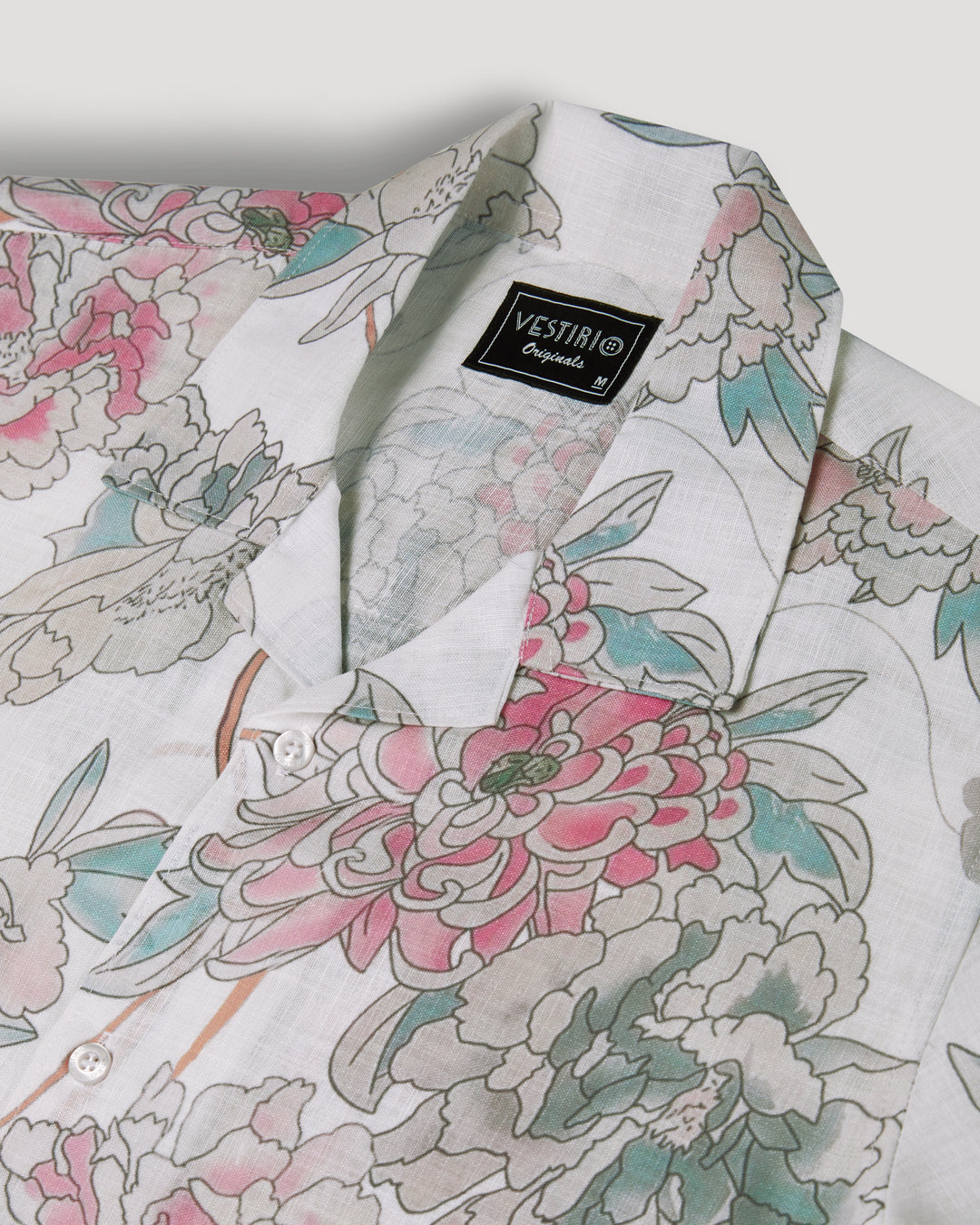 White floral printed linen shirt for men