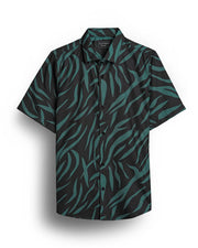 Green stripe half sleeve printed shirt for men