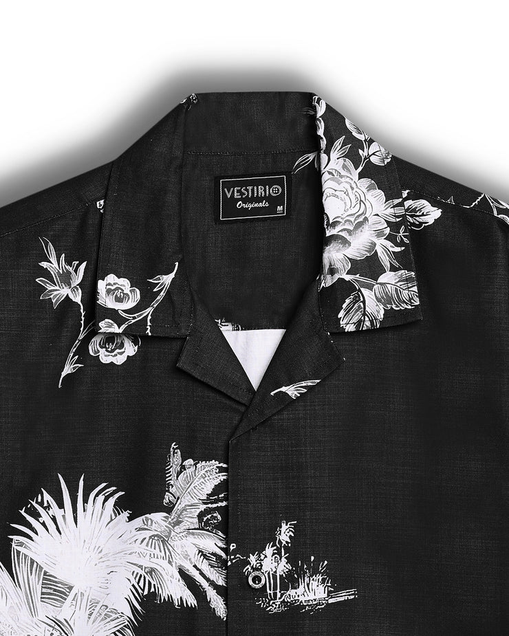 Black Flower Printed Shirt