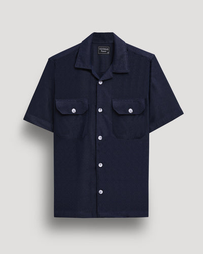 navy double pocket half sleeve shirt