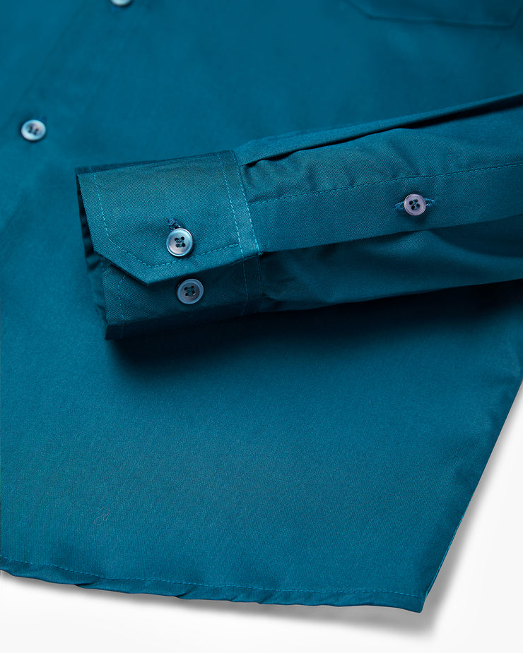 Classic Orient Blue Full Sleeve Plain Satin Shirt For Men
