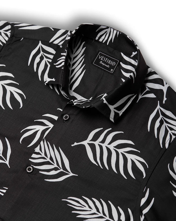 Black leaves half sleeve printed shirt for men