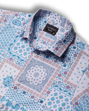 White patchwork half sleeve printed shirt for men