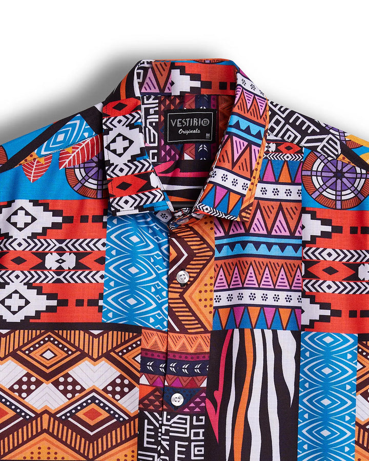 URBAN MIX PRINT MULTICOLORED HALF SLEEVES SHIRT FOR MEN