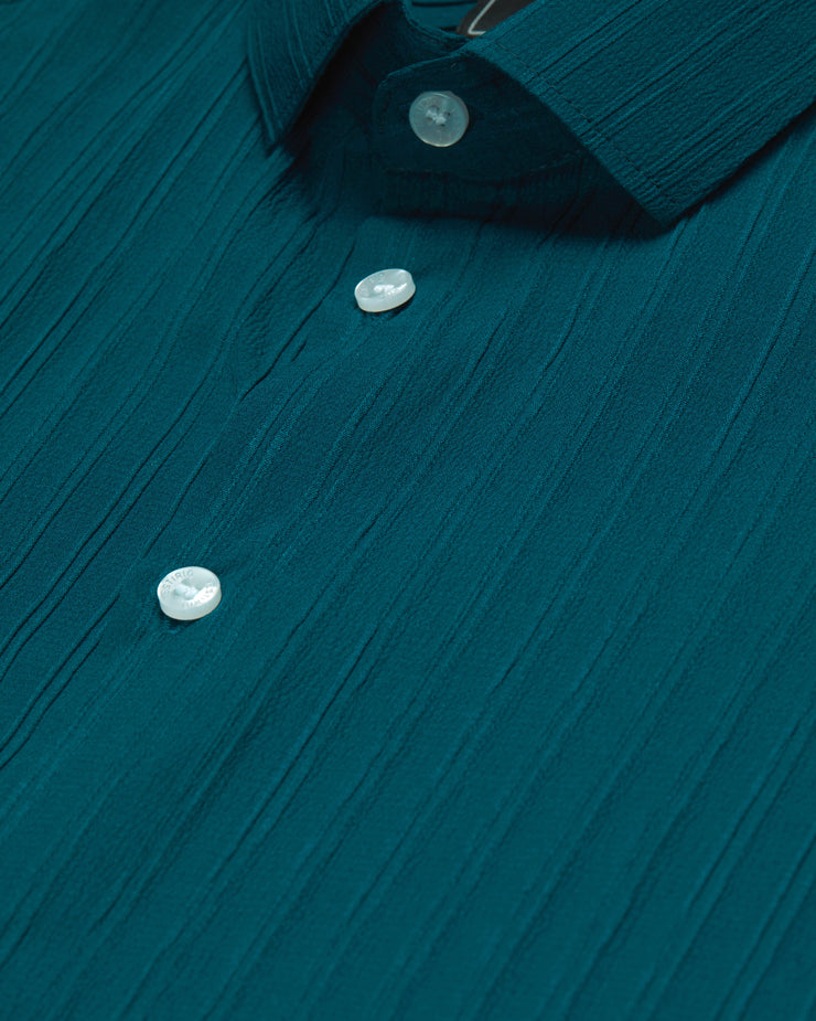 Turquoise blue textured stripe shirt for men