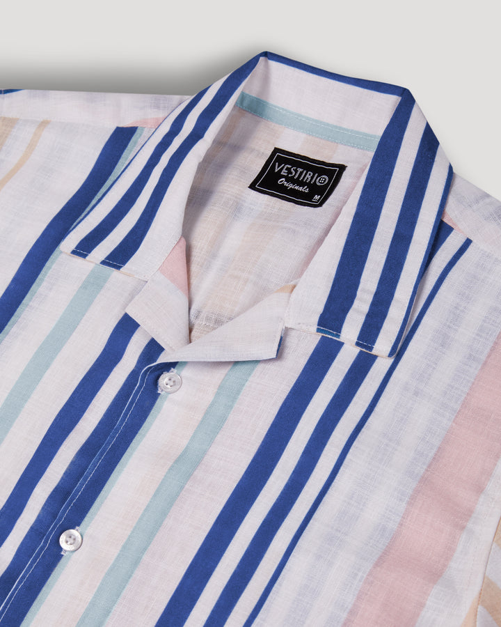 Multicolor stripe printed linen shirt for men