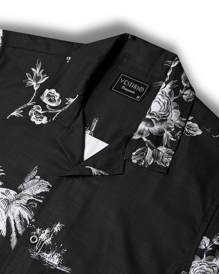 Floral black half sleeve shirt for men