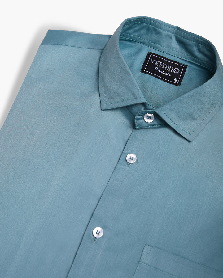 Classic Blue Bayoux Full Sleeve Plain Satin Shirt For Men