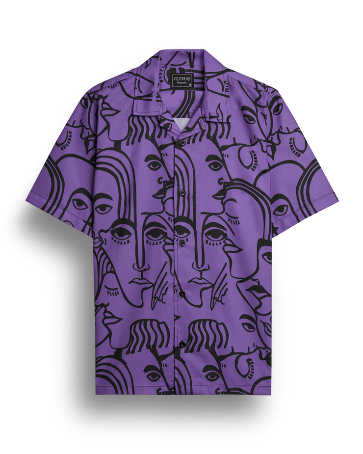 face of abstract printed short sleeve shirt for men