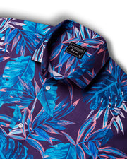 Turquoise blue leaves half sleeve printed shirt for men