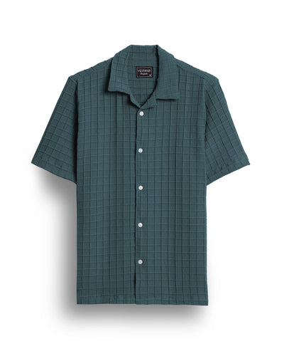 French blue textured waffle checks shirt for men