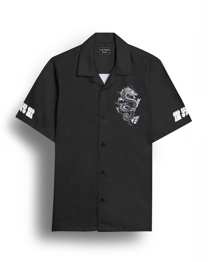 Colab dragon back printed camp collar shirt for men