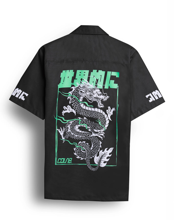 Colab dragon back printed camp collar shirt for men