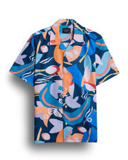 Abstract print blue  half sleeve shirt for men