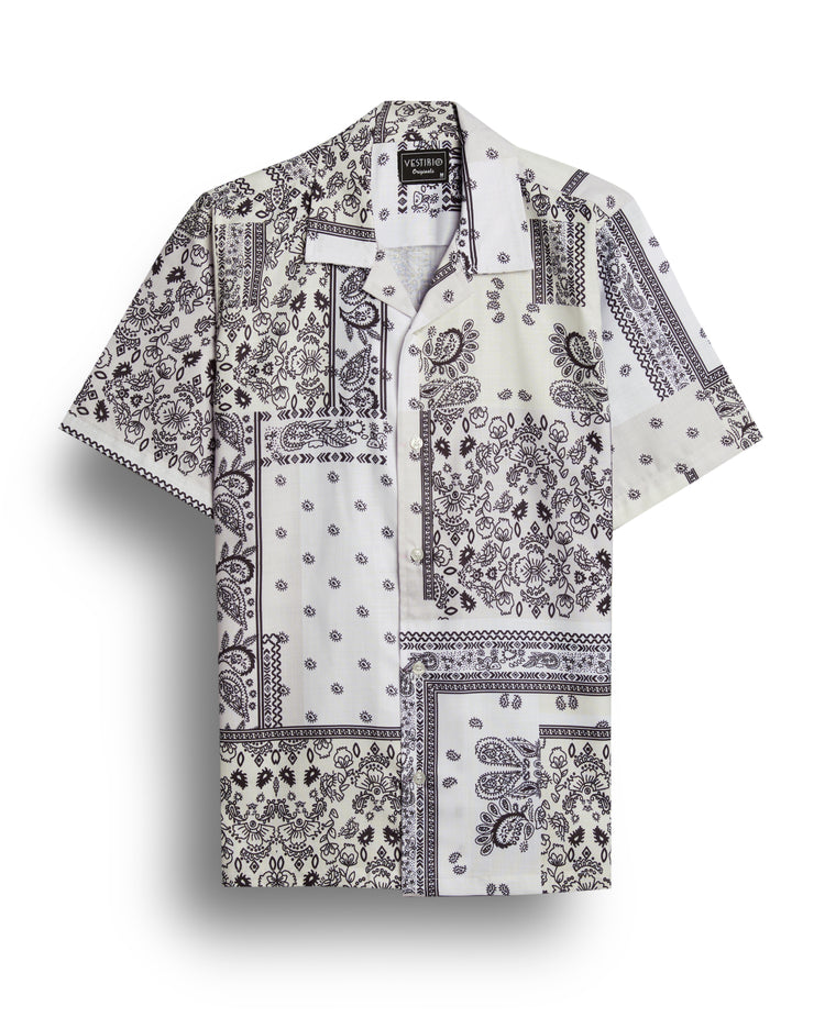 Patchwork design white half sleeve shirt for men