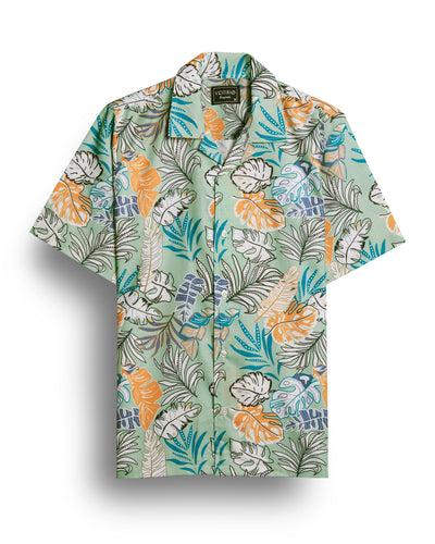 Flower print green half sleeve shirt for men