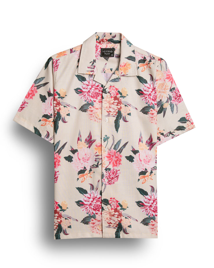 Cream Flower Printed Shirt